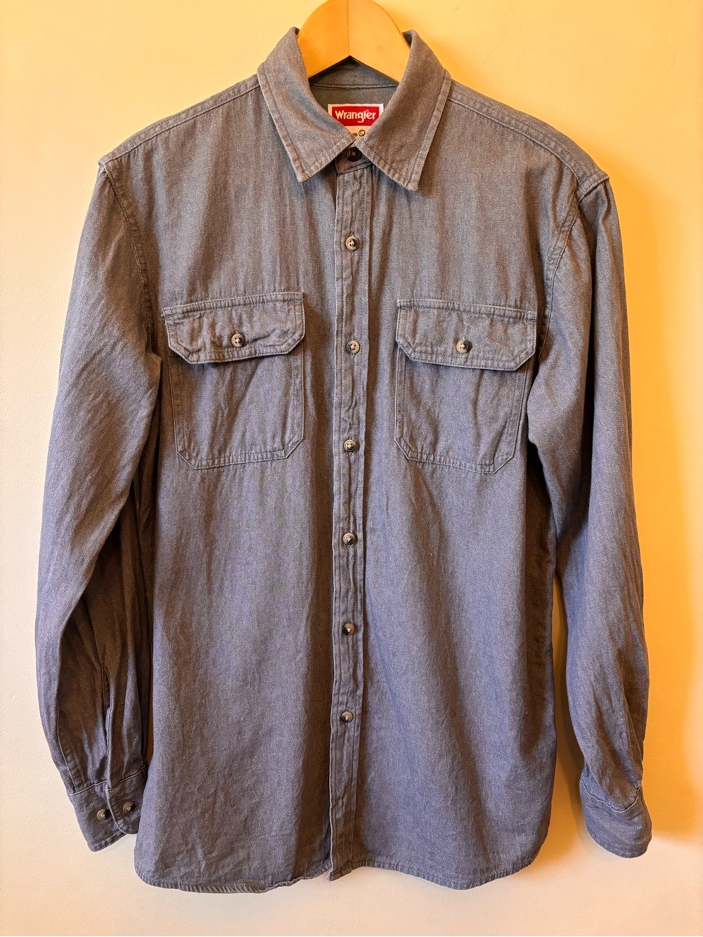 Wrangler Grey Men's Button-Up Shirt workwear Classic Size Small